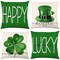 St Patricks Day Decor-Throw Pillow Covers 18x18 in Set of 4,Shamrock Linen Pillow Case with Green Hat Irish for Large Couch Sofa Home Indoor Outdoor Holiday Decorations